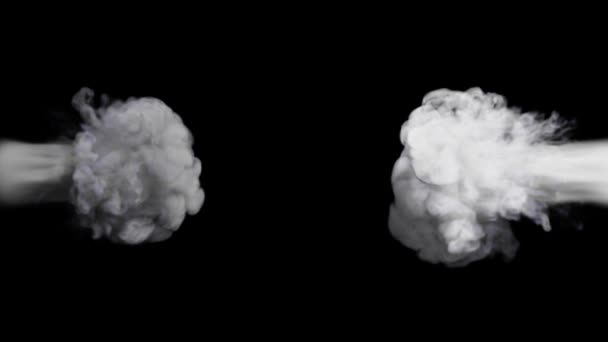 一缕白烟在黑色的背景上从两边相撞 3D说明 — 图库视频影像