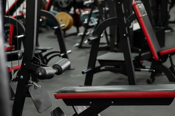 Close-up of exercise machines in the gym. No people