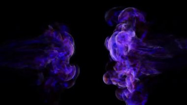 Siyah arka planda iki tarafta da mor alevler var. 3d illüstrasyon