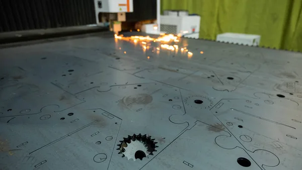 Cnc Machine Laser Cutting Metal Sparks — Stock Photo, Image