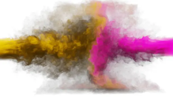 Sbuffi Fumo Arancione Rosa Scontrano Uno Sfondo Bianco Illustrazione — Foto Stock