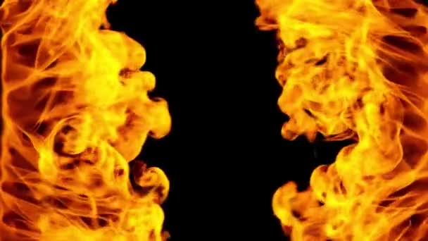 Gelbe Flammen Auf Beiden Seiten Auf Schwarzem Hintergrund Illustration — Stockvideo