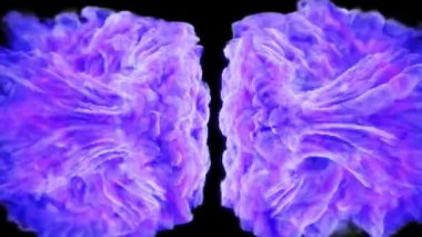 Siyah arka planda iki tarafta da mor alevler var. 3d illüstrasyon