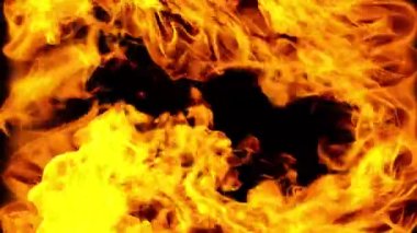 Siyah arka planda sarı alevler. 3d illüstrasyon