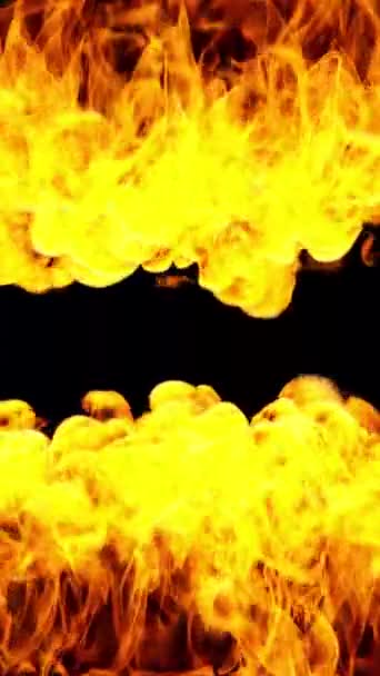 Flames Sides Collide Center Black Background Illustration Vertical Video — Stock Video