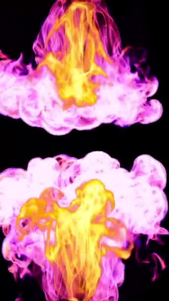两边的黄粉火舌在中心的黑色背景上相撞 3D插图 垂直录像 — 图库视频影像