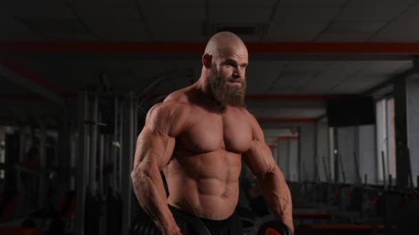 Musclé Homme Torse Tenant Des Plaques Poids Bodybuilder Montre Forme — Video