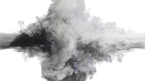 白と灰色の煙のパフが白い背景に衝突する 3Dイラスト — ストック写真