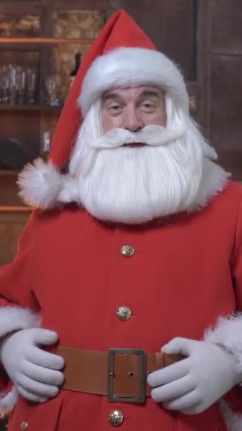 Santa Claus Discurso Felicitación Feliz Navidad Vídeo Vertical — Vídeo de stock