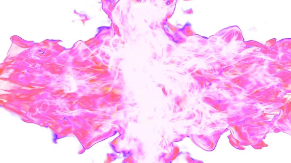 3Dイラスト ピンクの炎の舌は白い背景の反対側から衝突する — ストック写真