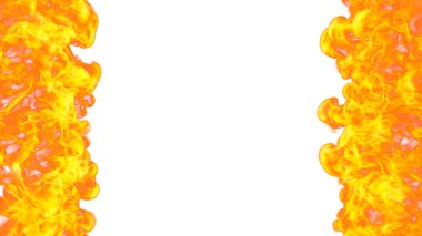 3 boyutlu illüstrasyon. Beyaz arka planda iki taraftan ateş dilleri