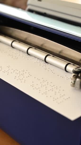Blind Man Using Braille Typewriter Vertical Video — Stock Video