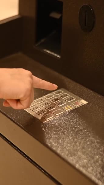 Faceless Woman Dialing Bank Card Pin Atm Vertical Video — Stock Video