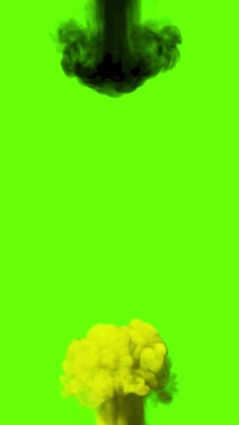 垂直录像 黄色和黑色的浓烟在绿色的背景上碰撞 — 图库视频影像