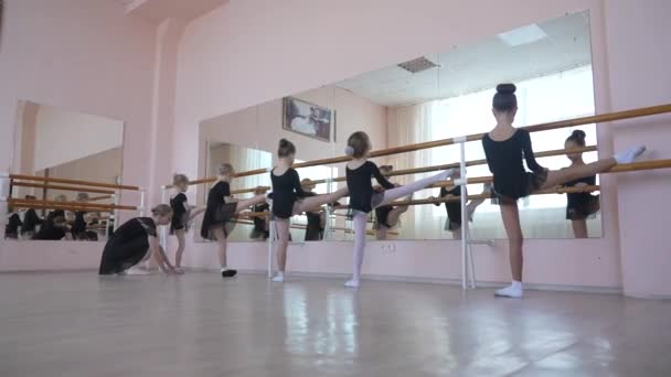 Escuela Ballet Para Niños Mujer Caucásica Enseñando Ballet Niñas — Vídeos de Stock