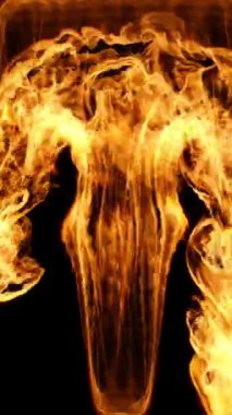 Siyah arka planda alevlerin dikey videosu. 3 Boyutlu Hazırlama