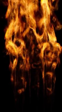 Siyah arka planda alevlerin dikey videosu. 3 Boyutlu Hazırlama