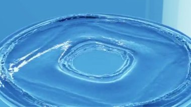 3 boyutlu görüntüleme. Bir yüzeye damlayan mavi bir damlaya yakın çekim