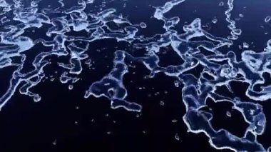 3 boyutlu görüntüleme. Su düşer ve siyah bir zemine yayılır. Yavaş çekim