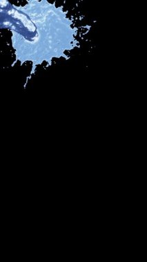 3 boyutlu görüntüleme. Su düşer ve siyah bir zemine yayılır. Dikey video