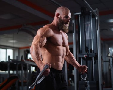 Kel Kafkas vücut geliştirme sandığı spor salonunda kablolu yayını kullanıyor.