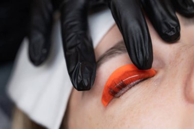 Beyaz kadın kirpik temizleme prosedüründen geçiyor.