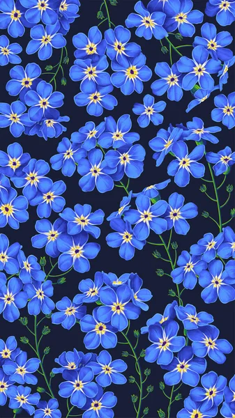 Verticale Vector Bloemen Achtergrond Sjabloon Met Blauwe Vergeet Mij Nietjes — Stockvector