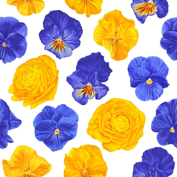 Απρόσκοπτη Μινιμαλιστική Διάνυσμα Βοτανικό Μοτίβο Ρεαλιστικά Λουλούδια Από Πανσέδες Νεραγκούλες — Διανυσματικό Αρχείο