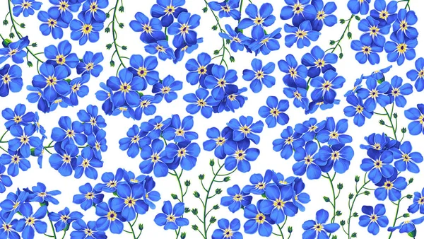 Horizontale Vector Botanische Achtergrond Met Blauwe Bloemen Vergeet Niet Geïsoleerd — Stockvector