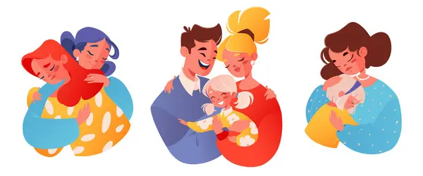 Vektorová Ilustrace Rodinné Téma Rodiče Objímají Své Děti Všech Věkových Royalty Free Stock Vektory