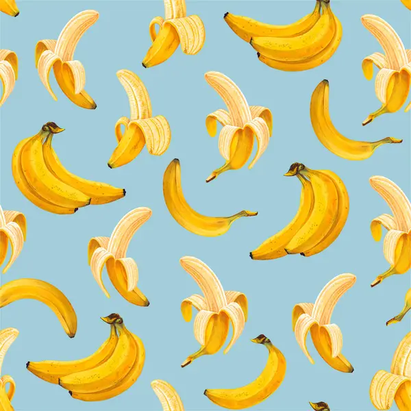 Mavi bir arka planda muzlu kusursuz desen. Yaz etkinlikleri için posterler ve broşürler veya sosyal ağlar ve web siteleri için aktivite tasarımı, yaz havasını vurguluyor. Giysi tişörtleri, elbiseler