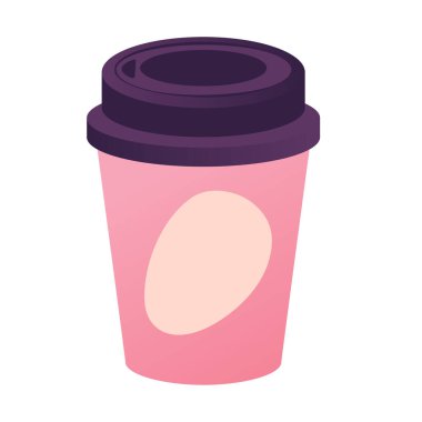 Kahve, çay, kakao ya da latte. Paket servisi yapan bir kafeden içmek, üstü kapaklı tek kullanımlık bir karton konteynırda içki içmek. Beyaz arkaplanda izole edilmiş vektör düz illüstrasyon