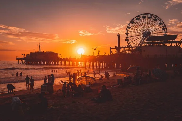 Los Angeles Kaliforniya Abd Eylül Santa Monica Plaj Gün Batımı — Stok fotoğraf