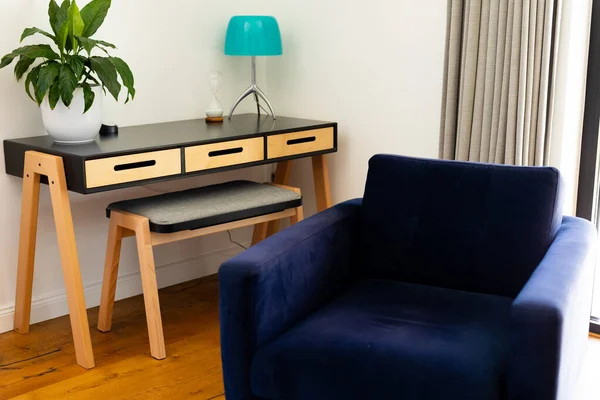 Corner Living Room Interior Armchair Plant Lamp Table Stool Open — Stock Photo, Image