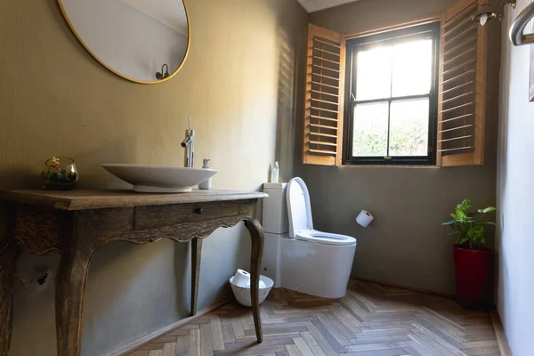 Vista Geral Interior Luxo Banheiro Com Banheiro Lavatório Interior Casa — Fotografia de Stock
