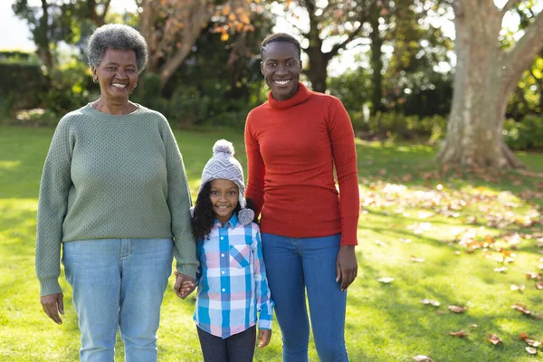 Mutlu Afro Amerikan Büyükanne Anne Kızı Bahçede Aile Birlikte Kaliteli — Stok fotoğraf