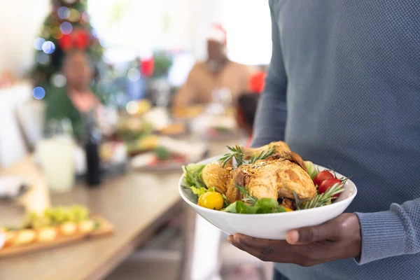 Happy African American Family Spending Time Together Having Christmas Meal — Stock Photo, Image