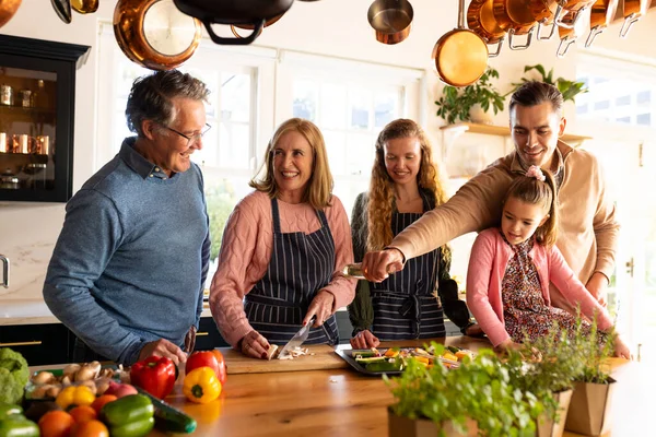 快乐的多代高加索家庭一起做饭的形象 家庭与共同度过美好时光的概念 — 图库照片