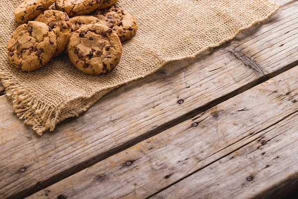 High Angle View Cookies Burlap Wooden Table Copy Space Unaltered — Stock Photo, Image