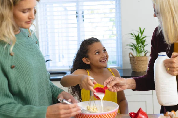 Multiracial Happy Multigeneration Female Family Preparing Food Kitchen Home Beze — Stock fotografie