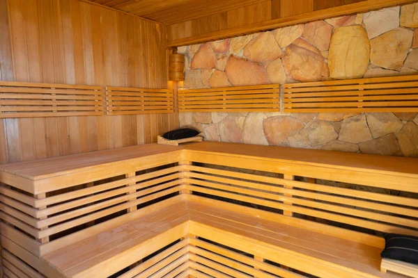 Modernes Interieur Einer Leeren Traditionellen Hölzernen Wellnesshütte Mit Trockenem Dampf — Stockfoto