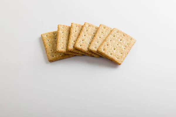 High Angle View Crackers White Background Copy Space Unaltered Food — Stock Photo, Image