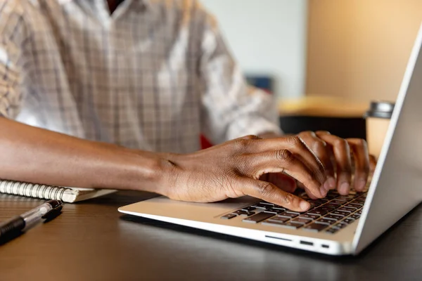 Midsection African American Young Businessman Using Laptop Creative Office Unaltered — Stock Photo, Image