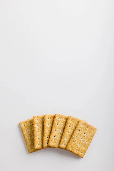 Overhead View Crackers White Background Copy Space Unaltered Food Studio — Stock Photo, Image