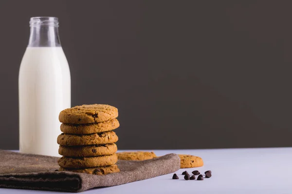 Tej Üveg Üveg Cookie Kat Szürke Háttér Másolás Helyet Változatlan — Stock Fotó