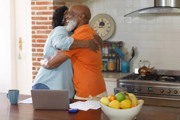 Senior African American Couple Spending Time Home Together Standing Kitchen — Stock Photo, Image
