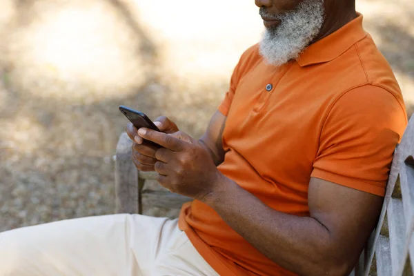 Senior African American Man Spending Time Home Sitting His Garden — Stock Photo, Image