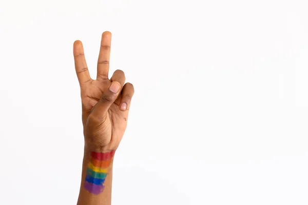 Cropped Image African American Man Rainbow Flag Paint Hand Showing — Stock Photo, Image