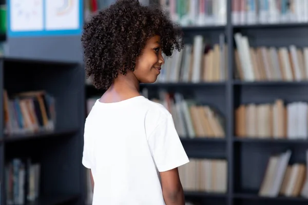 African American Schoolboy Wearing White Shirt Copyspace Library Fashion Casual — Stock Photo, Image