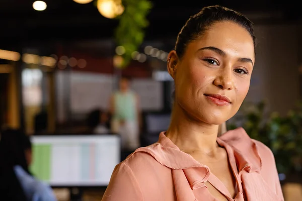 Portrait Happy Biracial Casual Businesswoman Office Casual Office Business Lifestyle — Stock Photo, Image